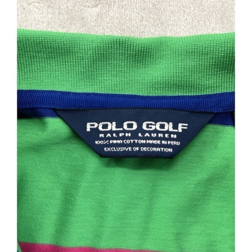 Polo Golf Ralph Lauren Polo Shirt Men XL Green Stripes Regular Hi-Low Slit Pima